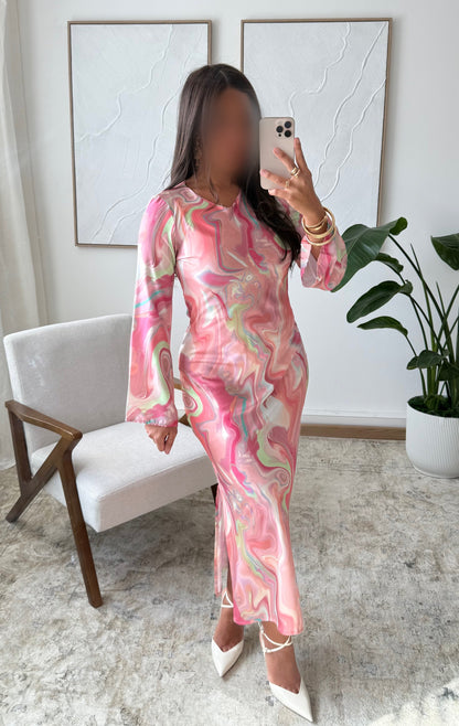 Robe longue avec fente coté gauche L3522F I Rose