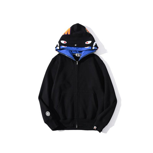 Bathing Ape Jacket Autumn and Winter Solid Color Blue Pink Double Hood Sweater Men and Women Zipper Fleece Padded Coat