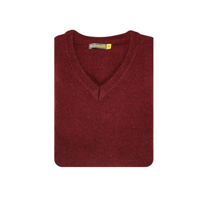 100 Shetland Ragg Wool V Neck Knit Jumper Pullover Mens Sweater Knitted Burgundy