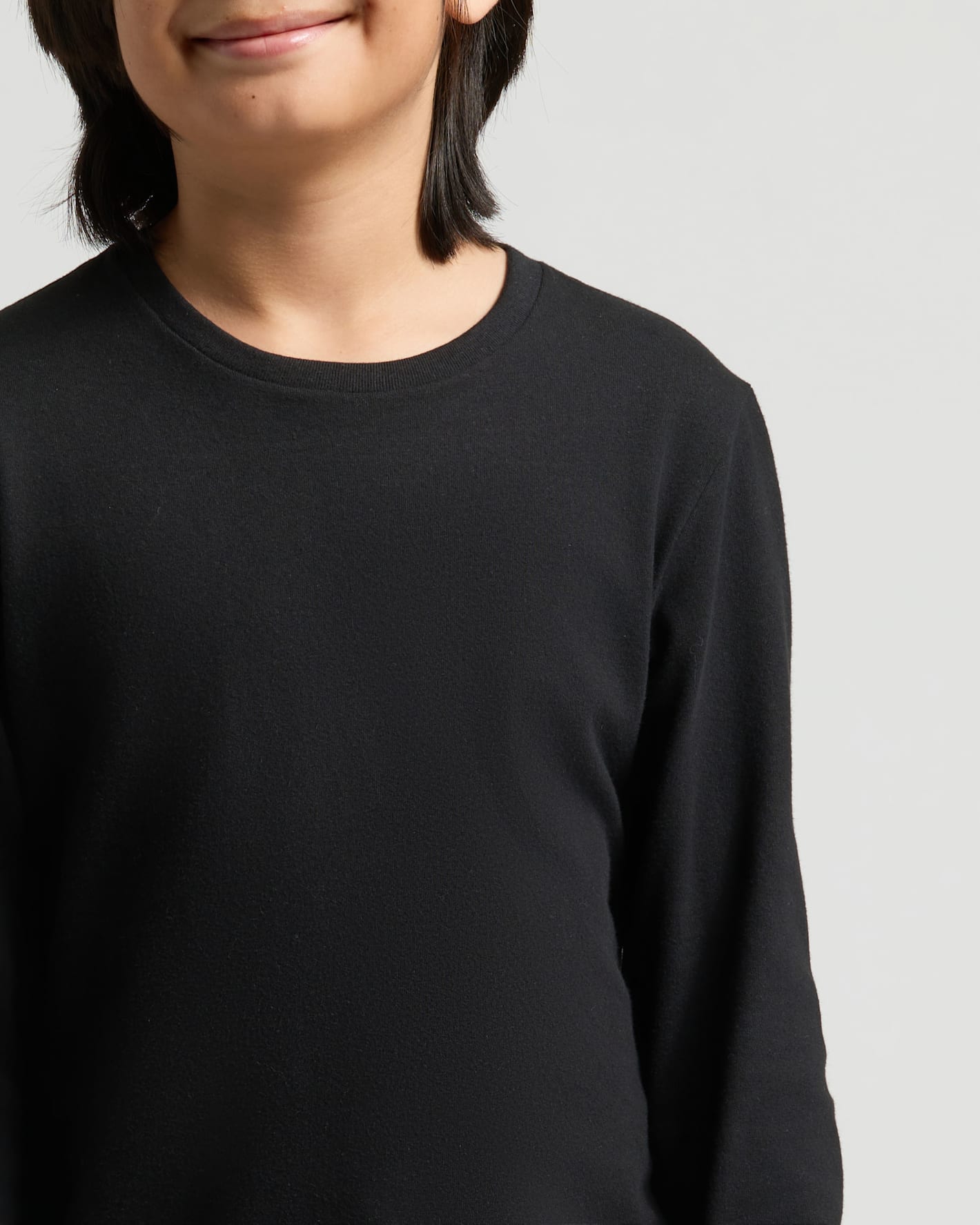 Boys' All Black Classic Long Sleeve Curved Hem Crew Neck 3-Pack