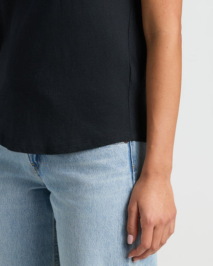 Womens Black Relaxed Slub V-Neck Tee 4-Pack