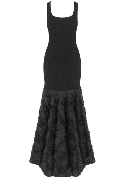 Floral Mermaid Maxi Dress Black