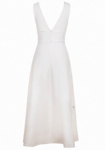 Crystal Embellished A Line Midi Dress White