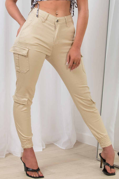 Beige Cargo Trousers With Pocket Detail