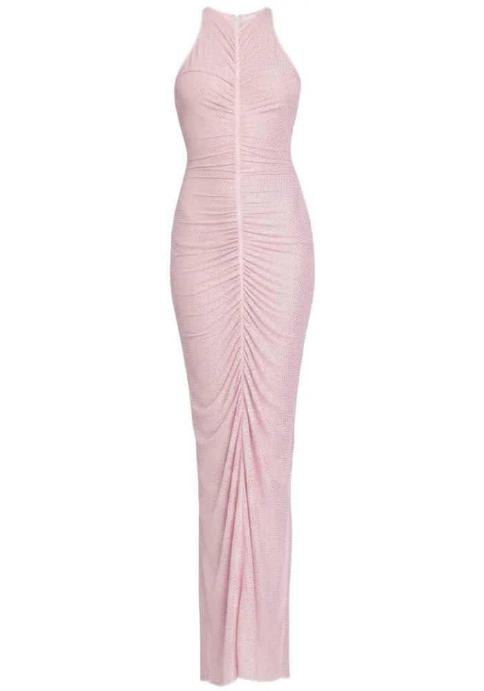Embellished Ruched Maxi Dress Pink