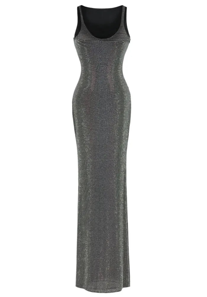 Crystal Embellished Maxi Dress Black