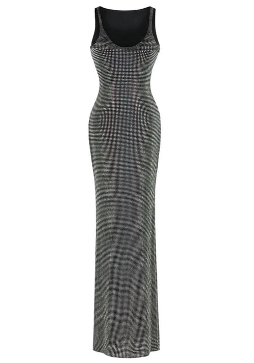 Crystal Embellished Maxi Dress Black
