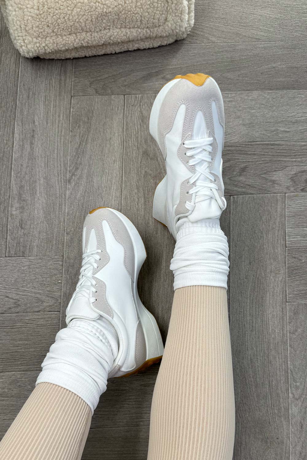 Chunky Lace Up Trainers Beige