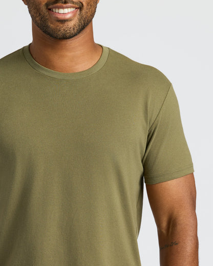 Military Green Curved Hem Classic Crew Neck