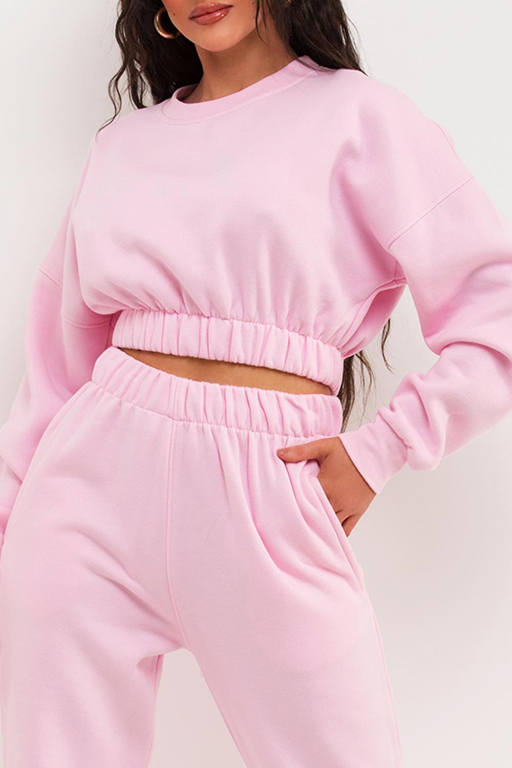 Crop Sweatshirt And Joggers Tracksuit Pink