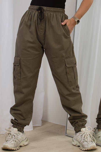 Cargo Trousers With Cuffed Bottoms Khaki