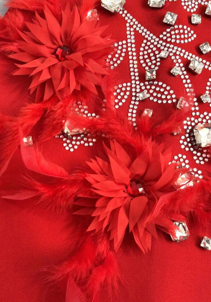 Crystal Feather Dress Red