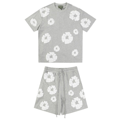 Denim Tears Outfit:T-shirt/Shorts (Separate Purchase Options) Puff Print Short Sleeve T-shirt Loose Couple Shorts Suit