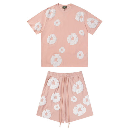Denim Tears Outfit:T-shirt/Shorts (Separate Purchase Options) Puff Print Short Sleeve T-shirt Loose Couple Shorts Suit