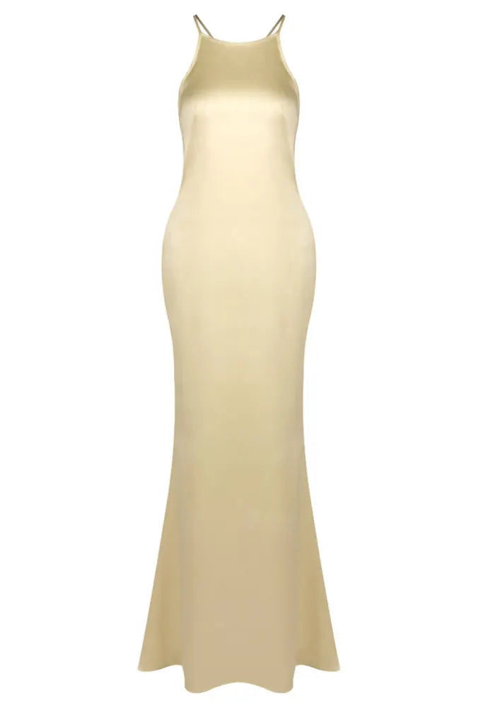 Halter Backless Maxi Dress Gold
