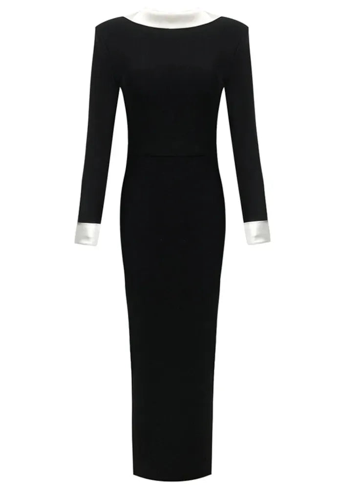 Long Sleeve Backless Maxi Dress Black White
