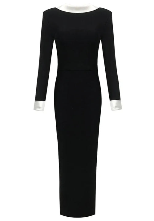 Long Sleeve Backless Maxi Dress Black White