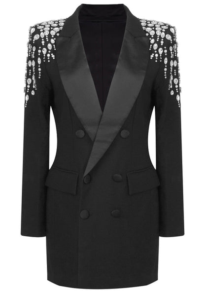 Embellished Shoulder Blazer Dress Black