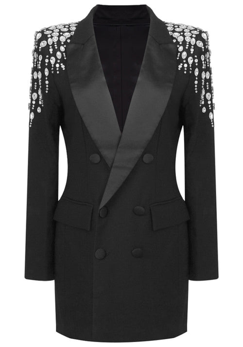 Embellished Shoulder Blazer Dress Black