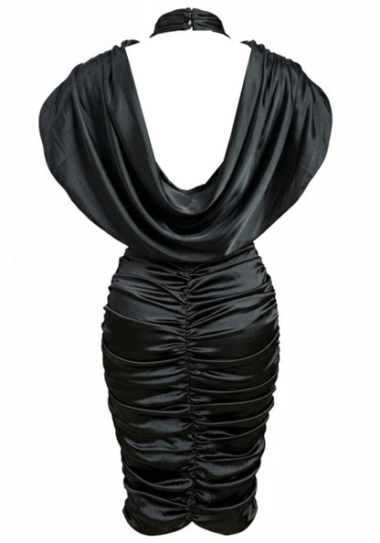 Draped Lace Insert Midi Dress Black