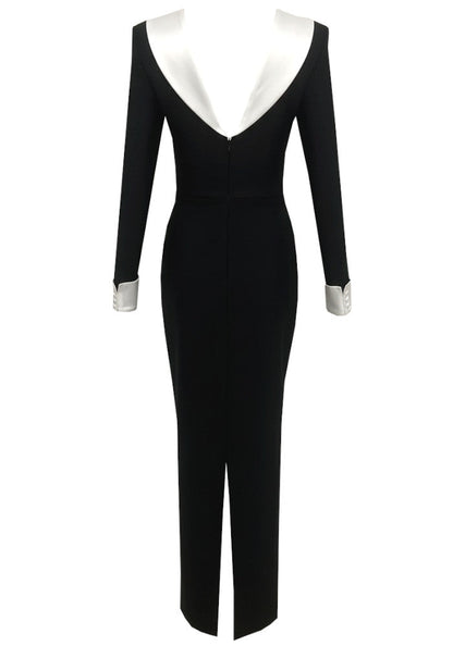Long Sleeve Backless Maxi Dress Black White