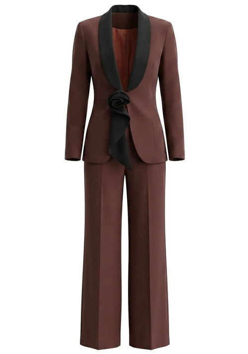 Floral Detail Suit Brown Black