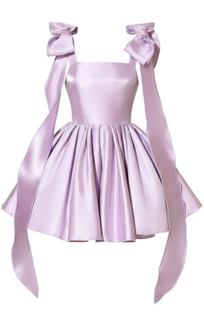 Bow Detail Skater Silk Dress Lavender
