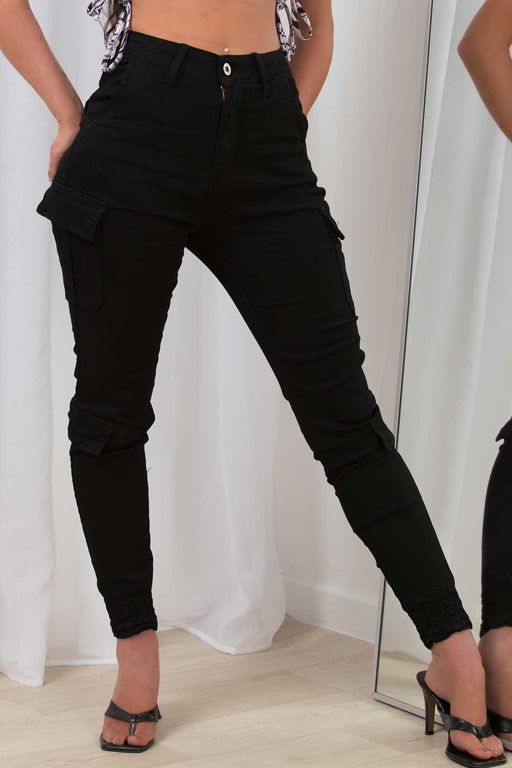 Black Cargo Trousers With Pocket Detail