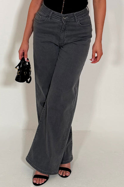 Denim Stretchy Wide Leg Jeans Grey