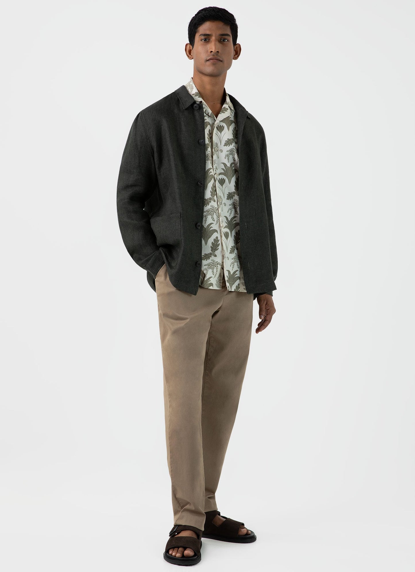 Mens Leaf Print Camp Collar Shirt In Ecru Ksmsht2009P Whhg
