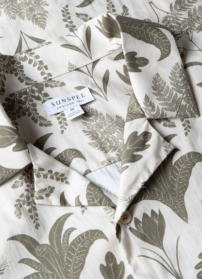 Mens Leaf Print Camp Collar Shirt In Ecru Ksmsht2009P Whhg