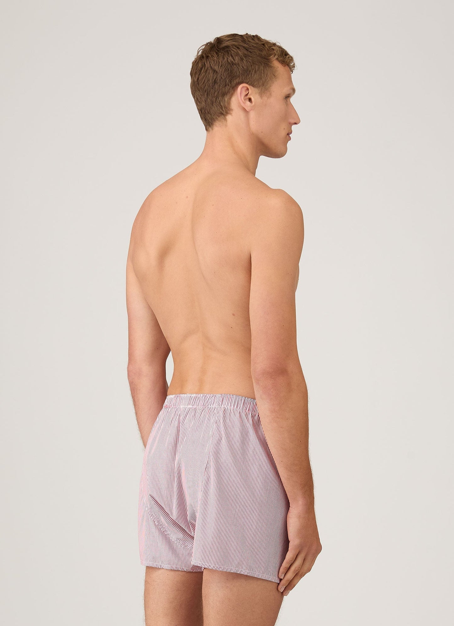 Mens Poplin Cotton Boxer Short In White Red Pinstripe Mbox4700 Staz