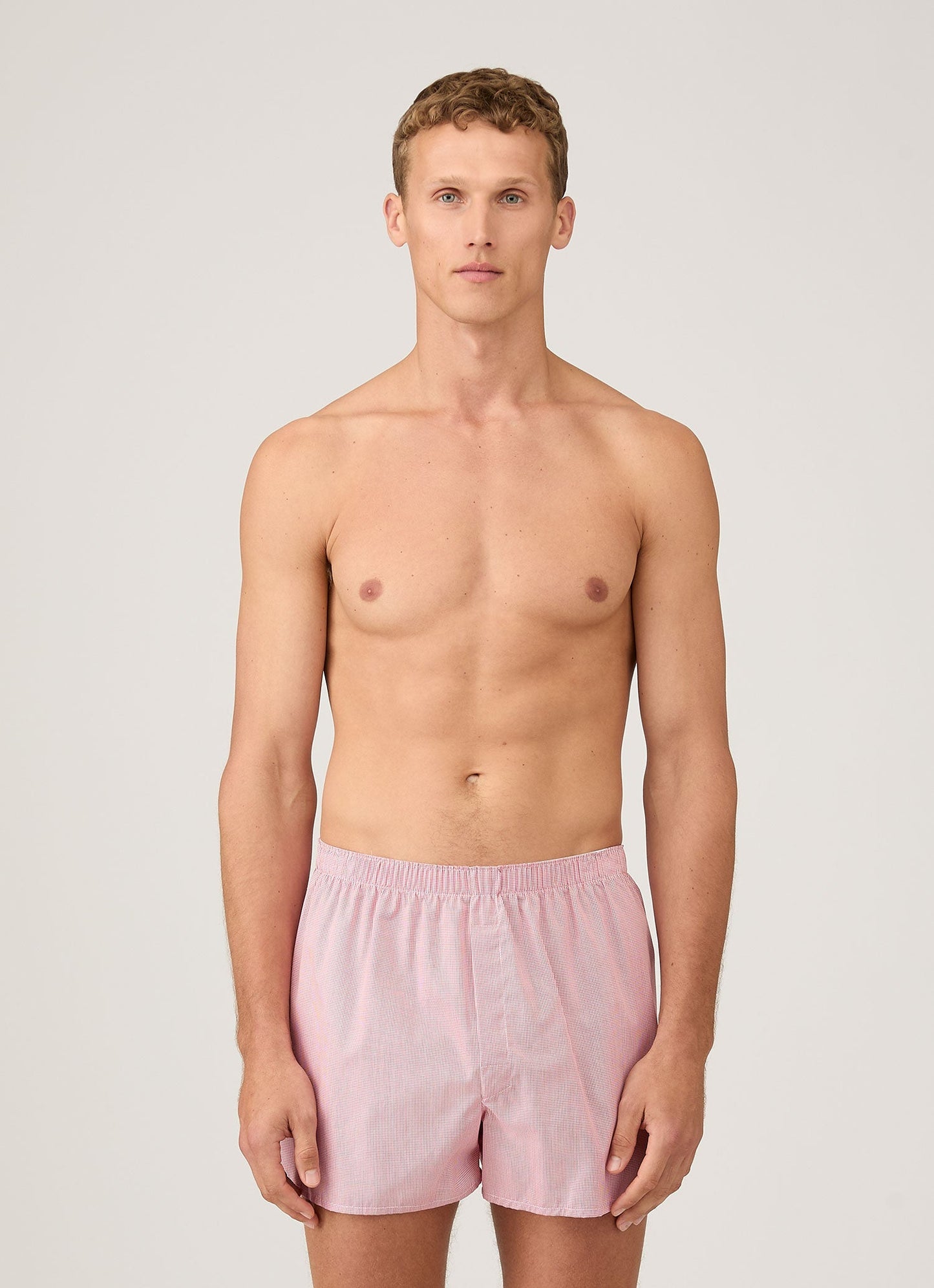 Mens Poplin Cotton Boxer Short In White Red Micro Gingham