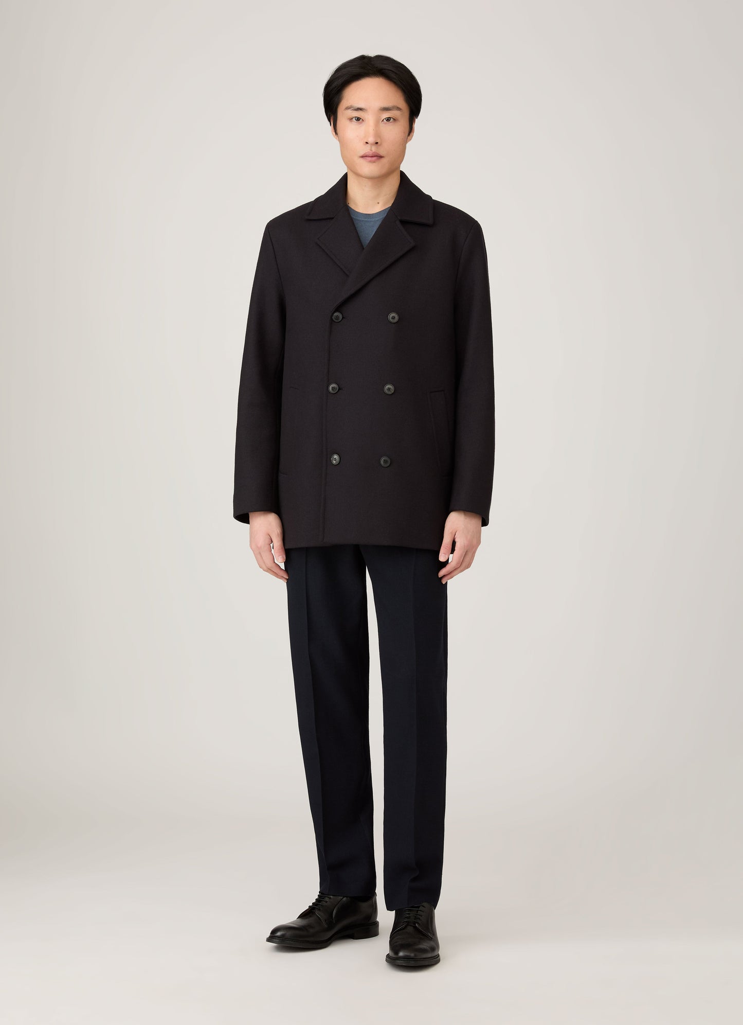 Mens Boiled Wool Pea Coat In Navy Mcoa7335 Buaa