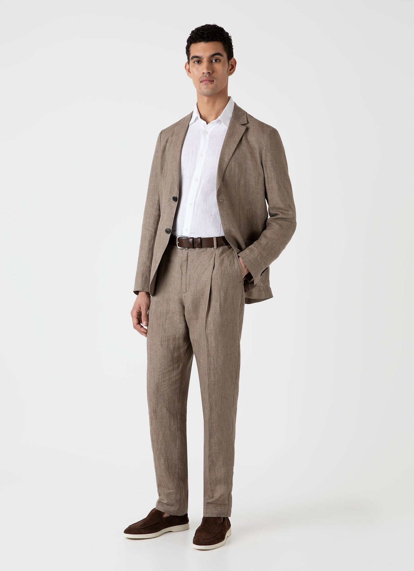 Mens Linen Unstructured Blazer In Dark Sand Mjac7075 Brey