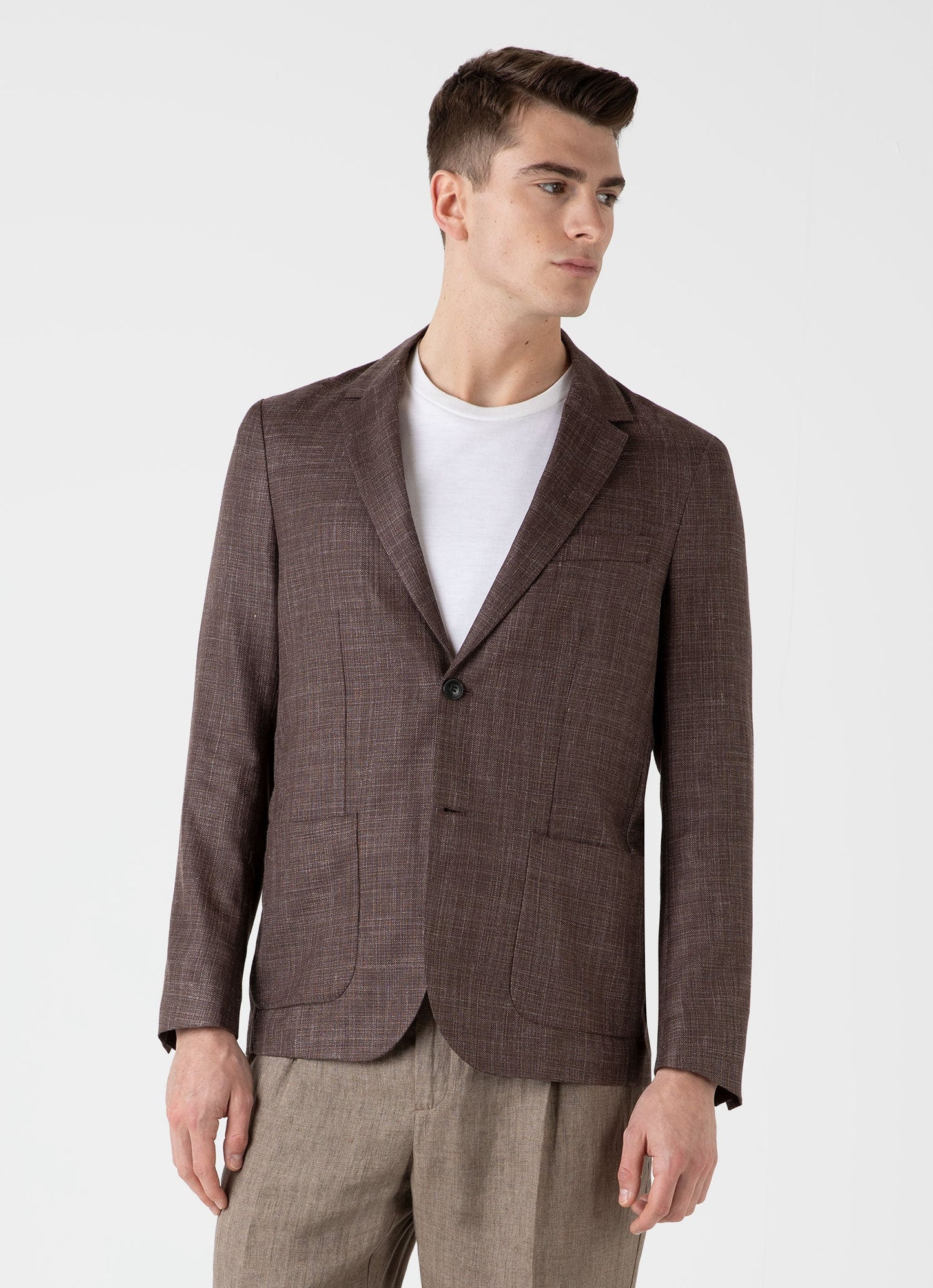 Mens Silk Linen Wool Blazer In Dark Sand Mjac7146 Brey