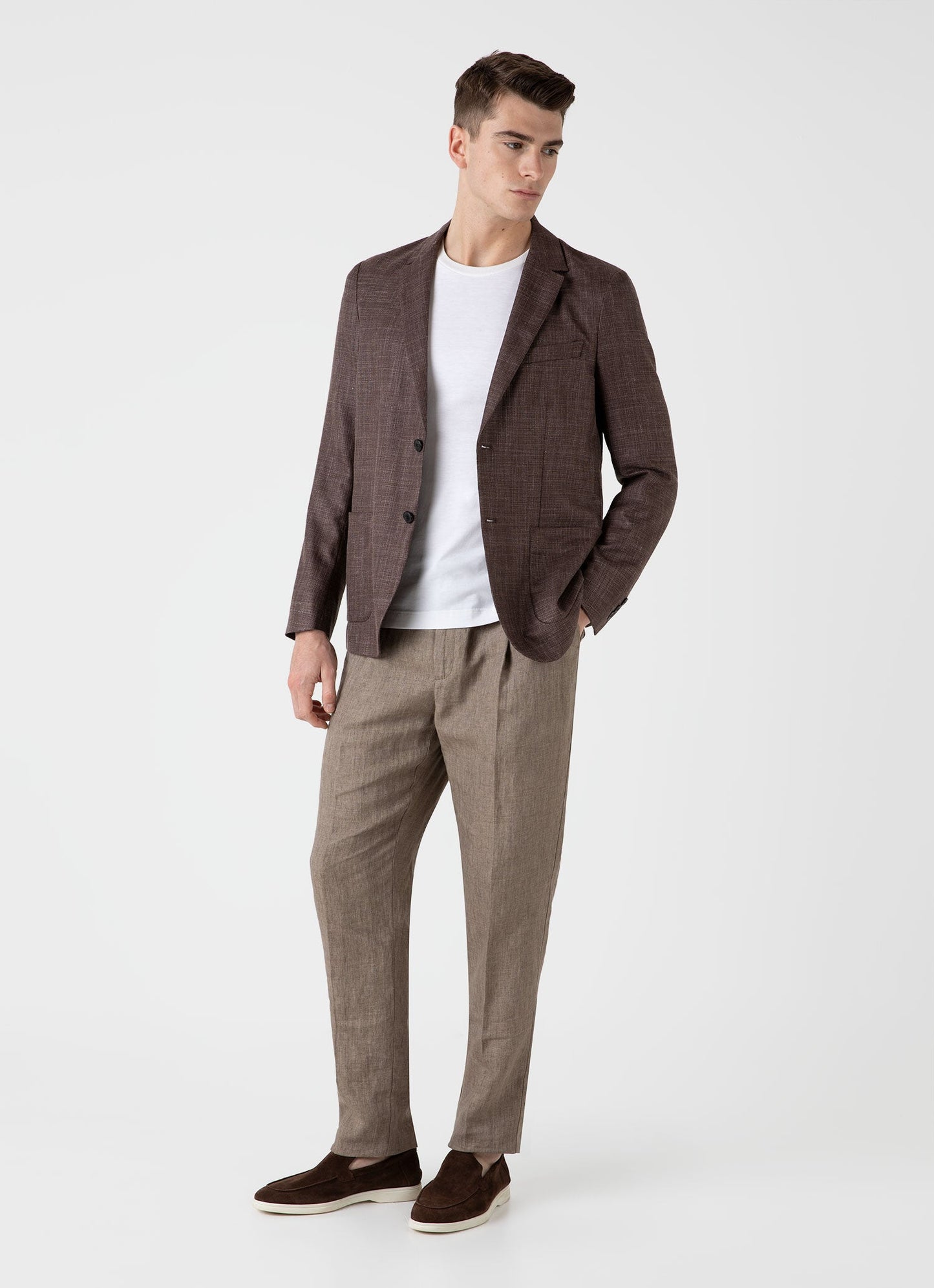 Mens Silk Linen Wool Blazer In Dark Sand Mjac7146 Brey