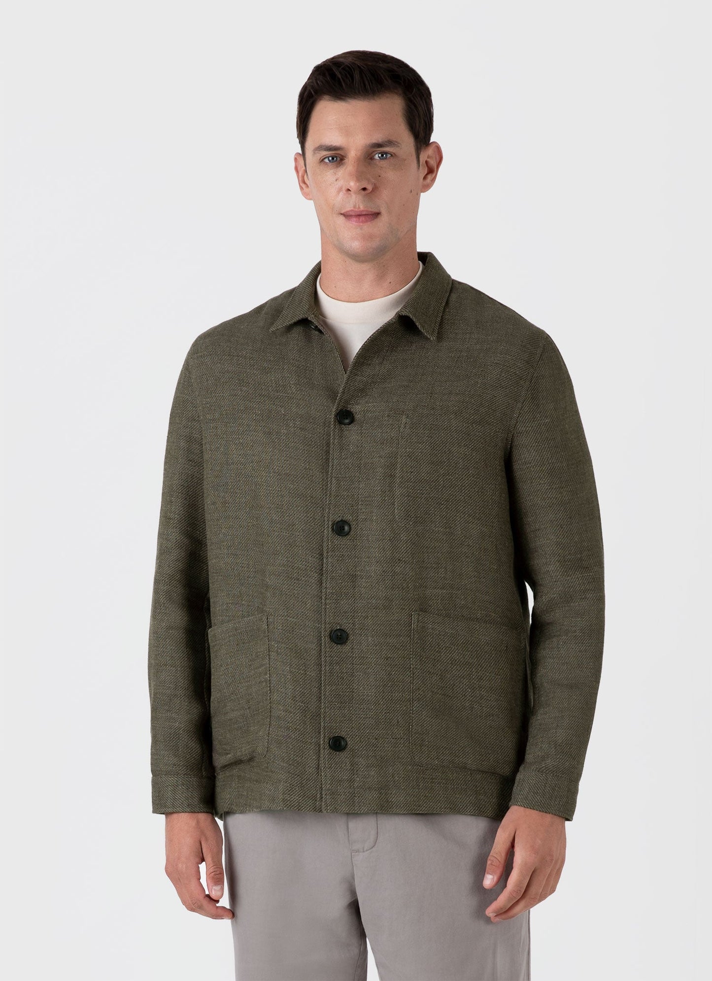 Mens Cotton Linen Twill Twin Pocket Jacket In Khaki Mjac7166 Gngy
