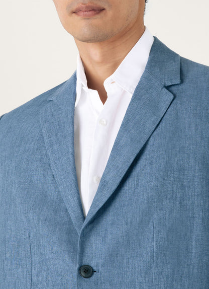 Mens Linen Blazer In Soft Denim Melange Mjac7186 Buwd