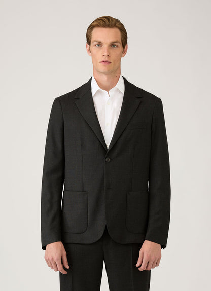 Mens Lightweight Travel Wool Blazer In Dark Charcoal Melange Mjac7197 Gybg