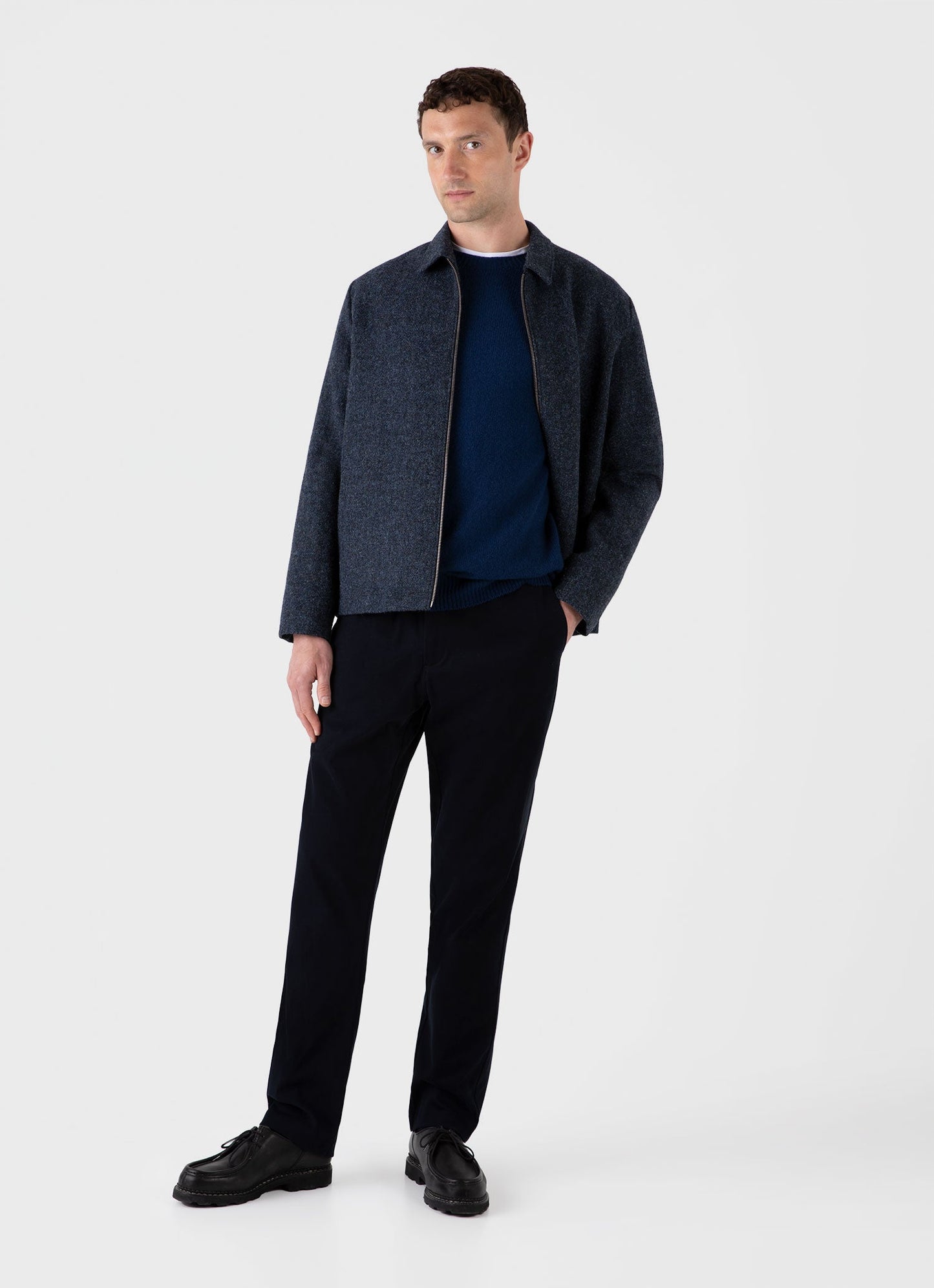 Mens Lambswool Crew Neck Jumper In Naval Blue Mjum8066 Buvm