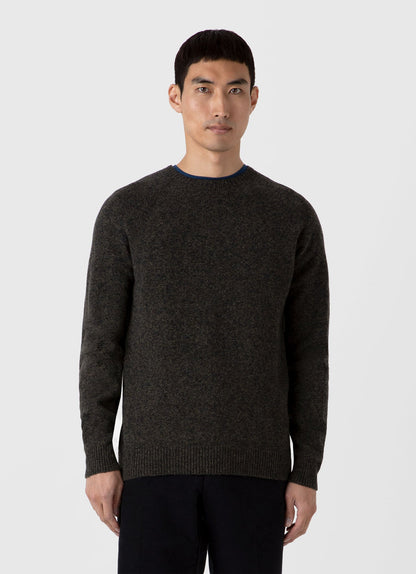 Mens Lambswool Crew Neck Jumper In Khaki Twist Mjum8066 Gnhq