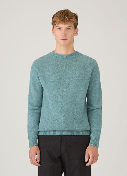 Mens Lambswool Crew Neck Jumper In Steel Green Mjum8066 Gniu