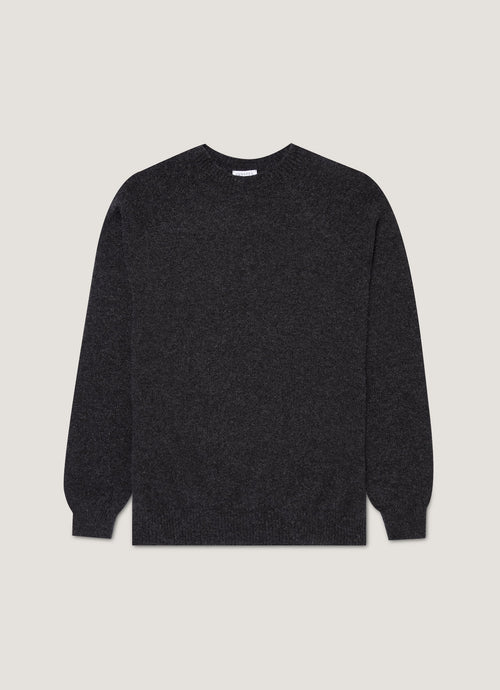 Mens Lambswool Crew Neck Jumper In Charcoal Melange Mjum8066 Gyad