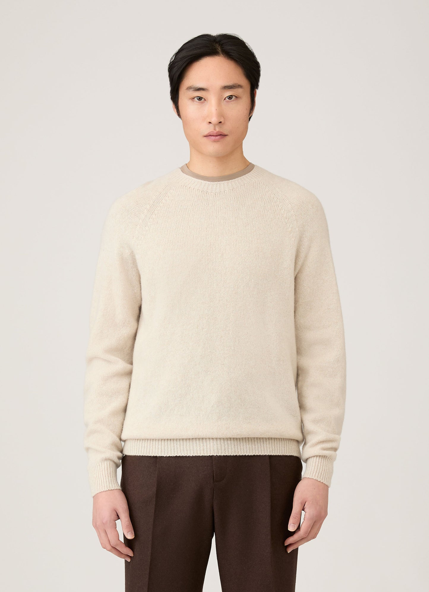 Mens Lambswool Crew Neck Jumper In Oatmeal Melange Mjum8066 Whic