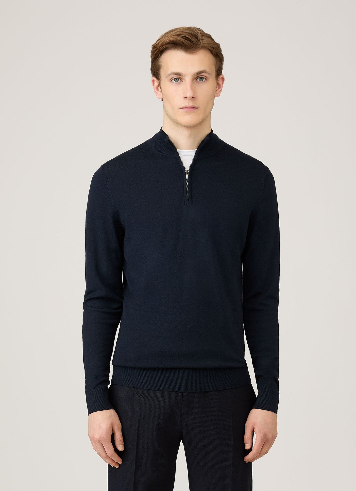 Mens Extra Fine Merino Zip Neck In Navy Mjum8116 Buaa