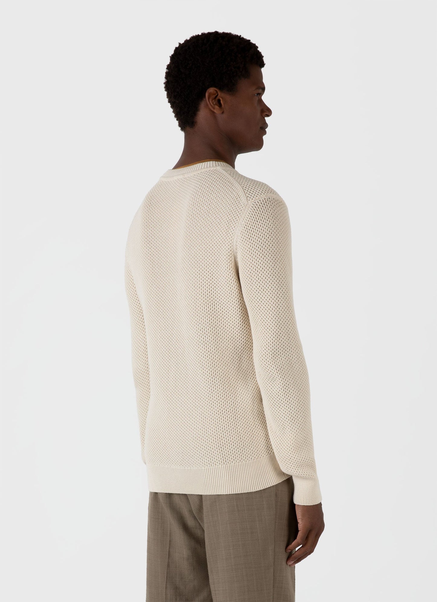 Mens Honeycomb Cotton Crew Neck Jumper In Ecru Mjum8207 Whcr