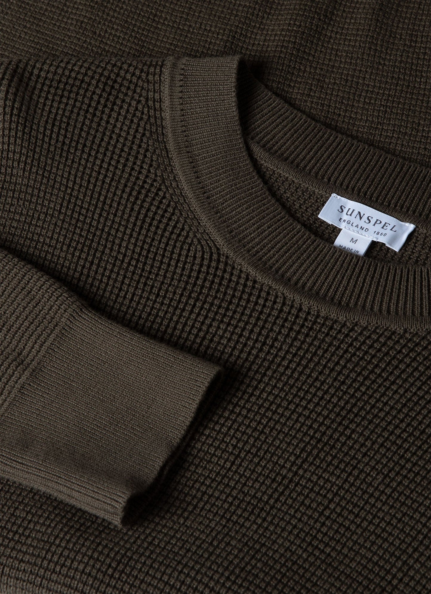 Mens Waffle Stitch Crew Neck Jumper In Khaki Mjum8231 Gngy