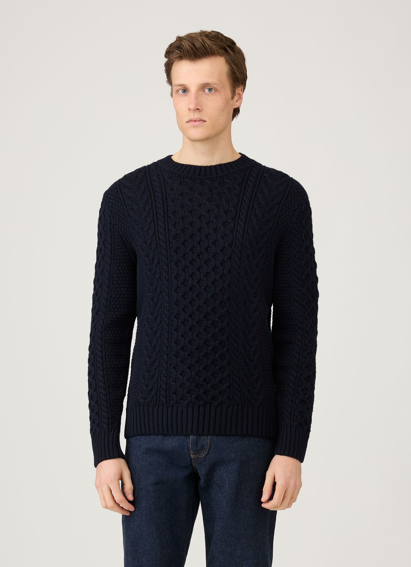 Mens Cable Knit Jumper In Navy Mjum8286 Buaa