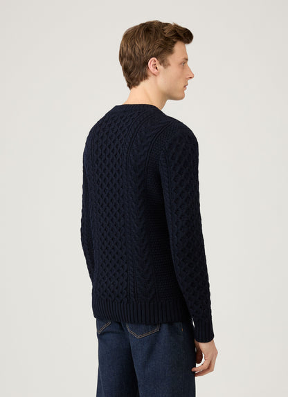 Mens Cable Knit Jumper In Navy Mjum8286 Buaa